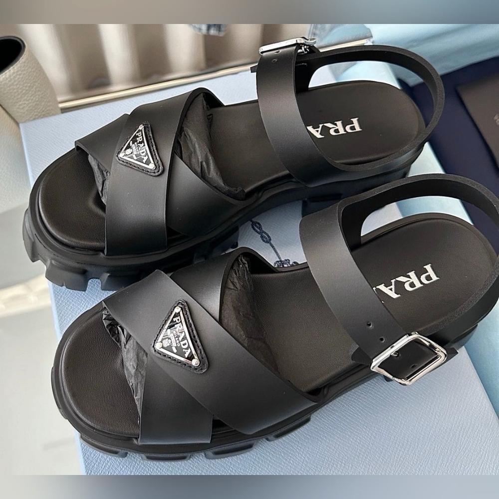 Prada Monolith Black Sandals Size 39